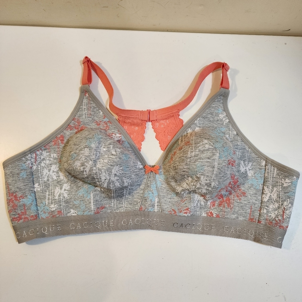 Cacique Women's Gray and Coral Lace Bralette